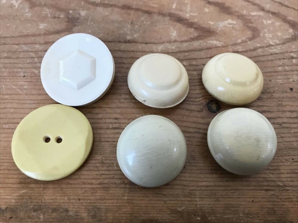 Vintage Mid Century Antique Mixed Set Lot 6 Round Yellow Celluloid Buttons